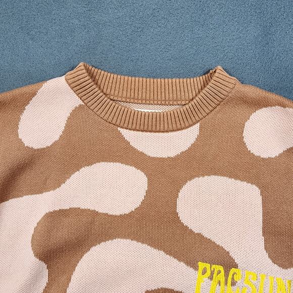 Pacsun Womens Sweater Small Pink Brown Camo Abstract Crewneck Stretch Preppy - Picture 9 of 15